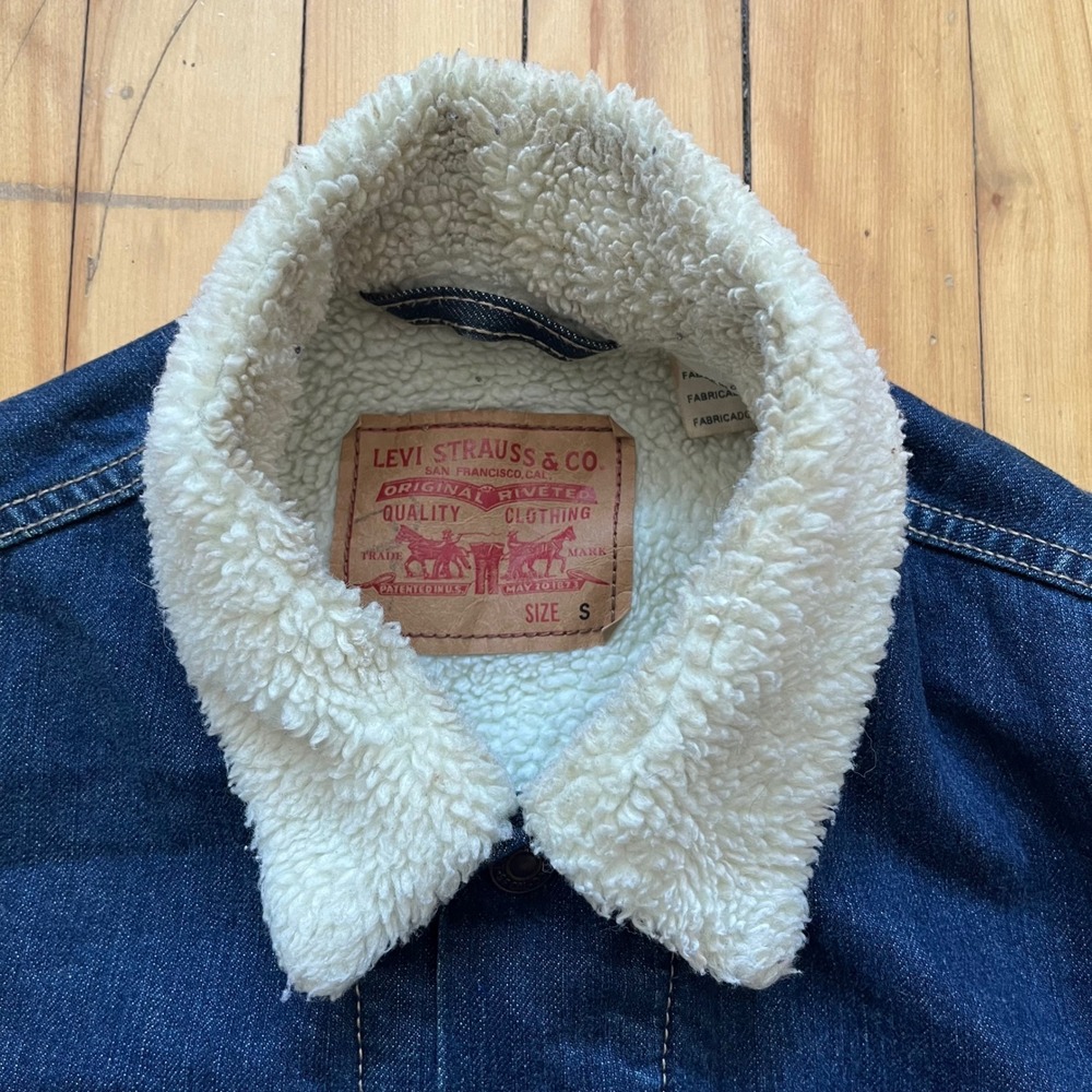 Levis Sherpa Lined Trucker Jacket Medium Wash Denim Blue Mens Size S - Picture 3 of 16